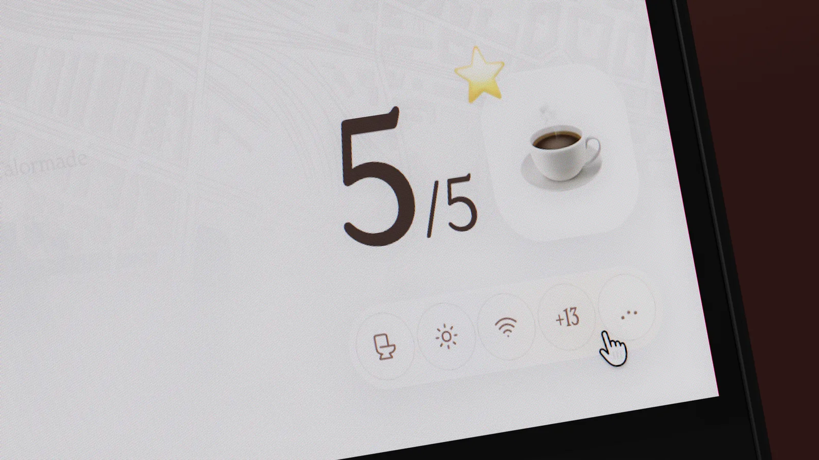 Kaffevurdering og fasilitetsikoner i kaféens detaljvisning.